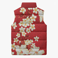Hawaii Hibiscus Plumeria Red Sleeveless Puffer Jacket Polynesian Pattern LT01 - Polynesian Pride