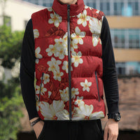 Hawaii Hibiscus Plumeria Red Sleeveless Puffer Jacket Polynesian Pattern LT01 - Polynesian Pride