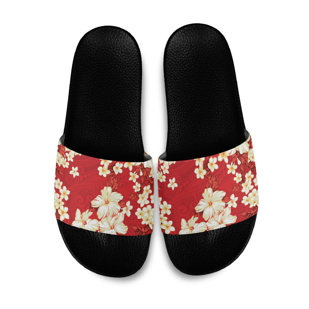 Hawaii Hibiscus Plumeria Red Slide Sandals Polynesian Pattern LT01 Red - Polynesian Pride