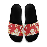 Hawaii Hibiscus Plumeria Red Slide Sandals Polynesian Pattern LT01 Red - Polynesian Pride