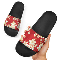 Hawaii Hibiscus Plumeria Red Slide Sandals Polynesian Pattern LT01 - Polynesian Pride
