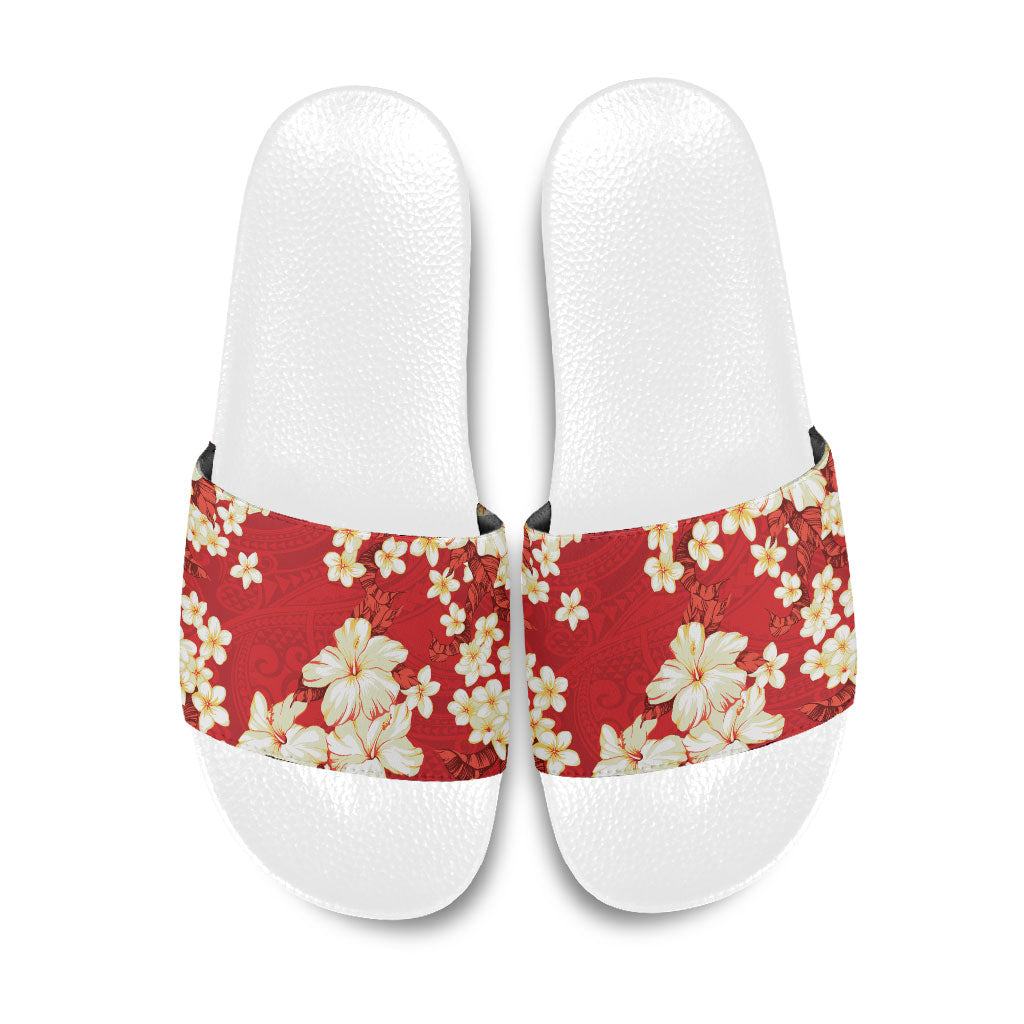 Hawaii Hibiscus Plumeria Red Slide Sandals Polynesian Pattern LT01 Red - Polynesian Pride