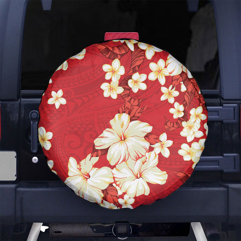 Hawaii Hibiscus Plumeria Red Spare Tire Cover Polynesian Pattern LT01 No hole Red - Polynesian Pride