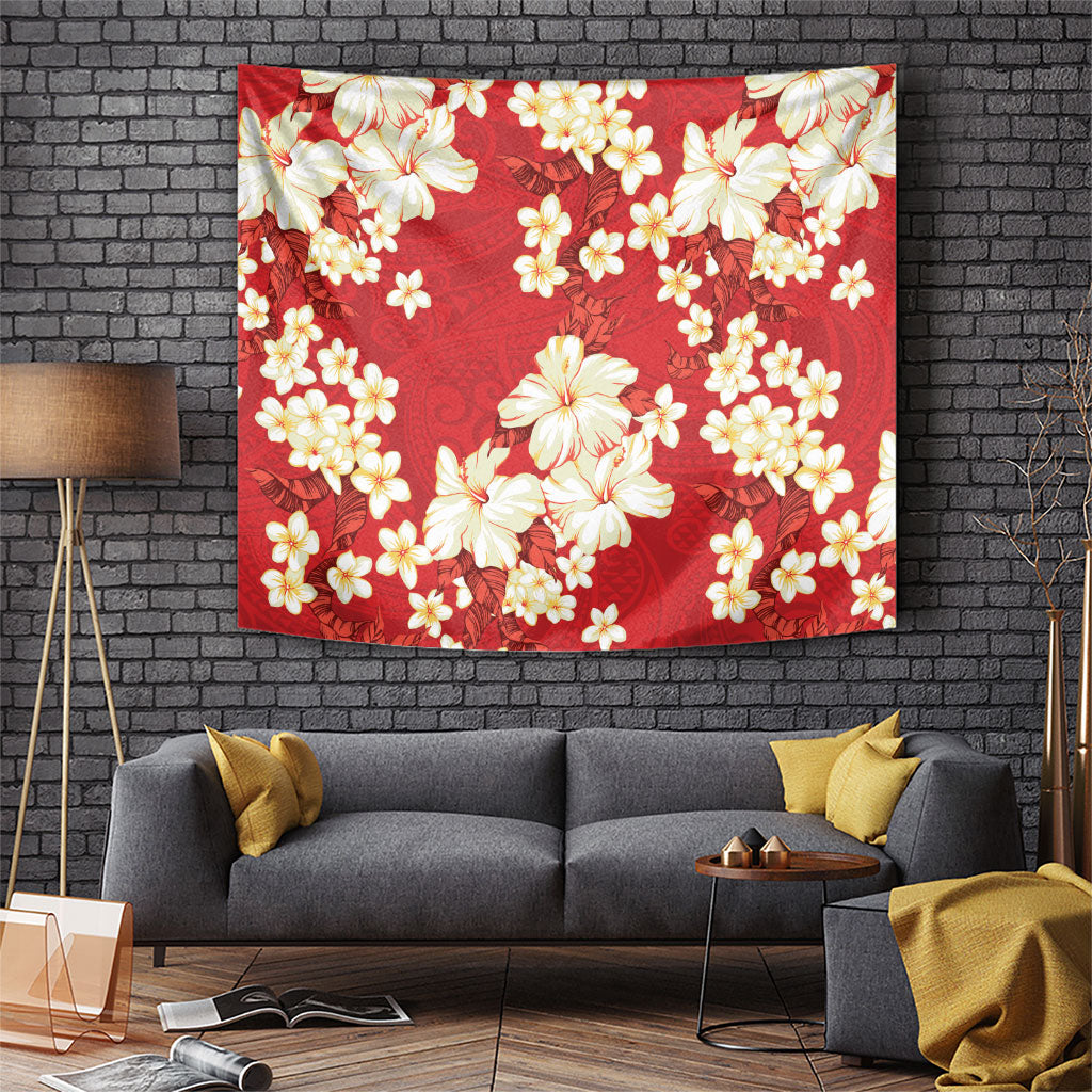 Hawaii Hibiscus Plumeria Red Tapestry Polynesian Pattern LT01 Red - Polynesian Pride