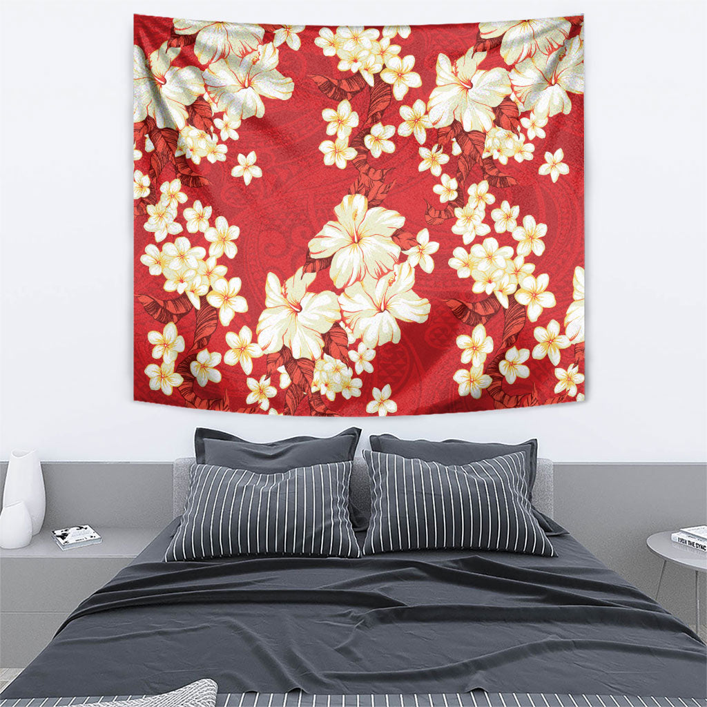 Hawaii Hibiscus Plumeria Red Tapestry Polynesian Pattern LT01 - Polynesian Pride