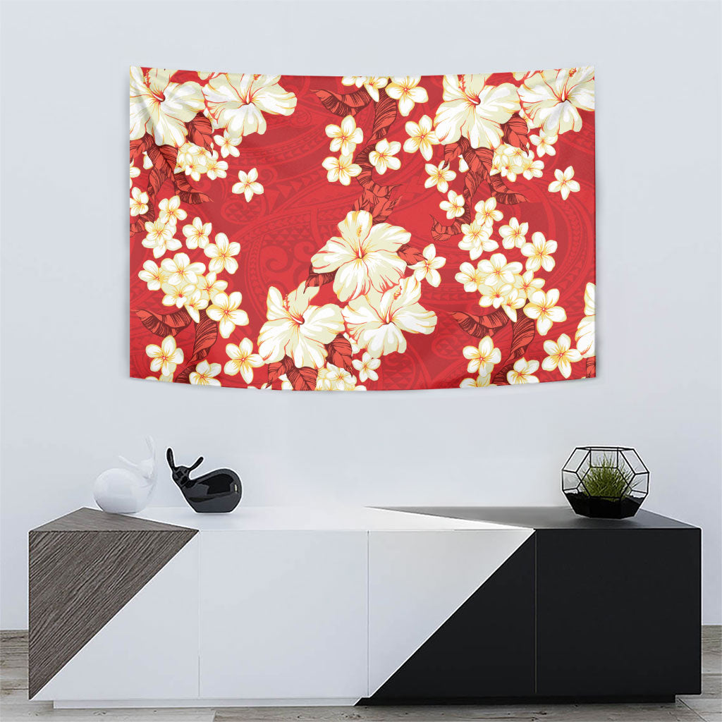 Hawaii Hibiscus Plumeria Red Tapestry Polynesian Pattern LT01 - Polynesian Pride
