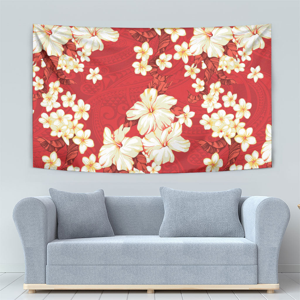 Hawaii Hibiscus Plumeria Red Tapestry Polynesian Pattern LT01 - Polynesian Pride