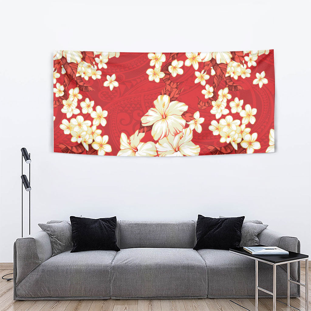 Hawaii Hibiscus Plumeria Red Tapestry Polynesian Pattern LT01 - Polynesian Pride