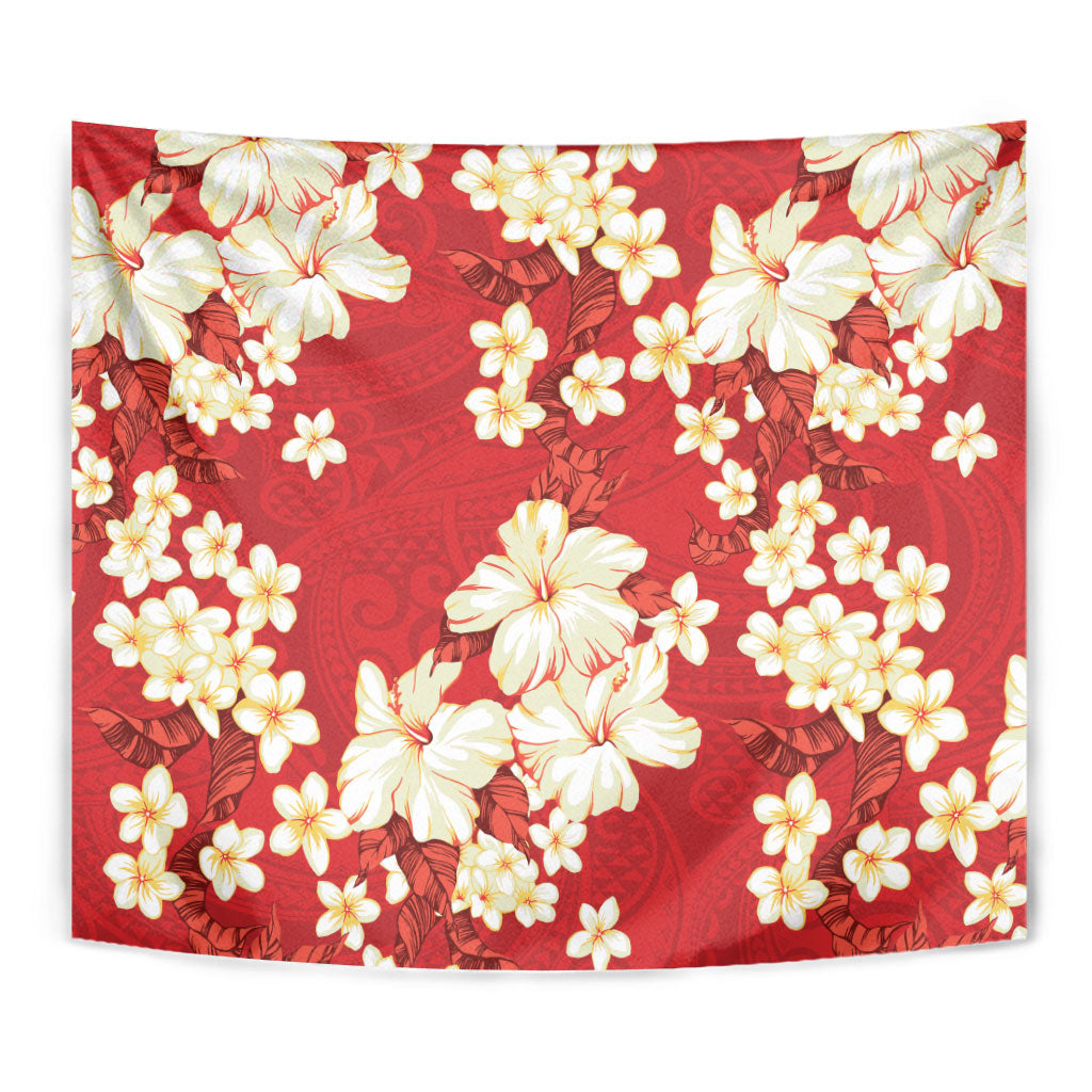 Hawaii Hibiscus Plumeria Red Tapestry Polynesian Pattern LT01 - Polynesian Pride