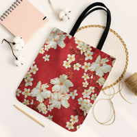 Hawaii Hibiscus Plumeria Red Tote Bag Polynesian Pattern LT01 Black Strap One Size Red - Polynesian Pride