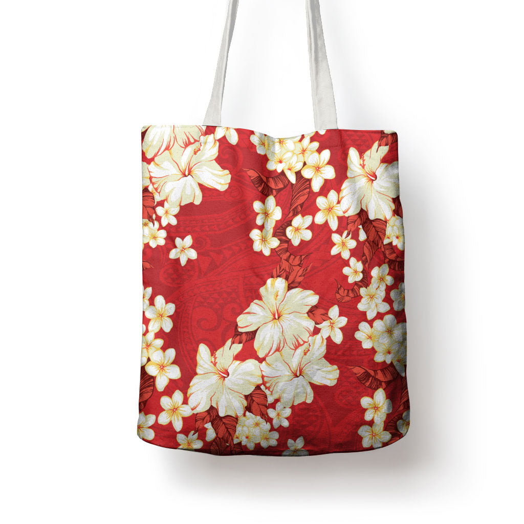 Hawaii Hibiscus Plumeria Red Tote Bag Polynesian Pattern LT01 - Polynesian Pride