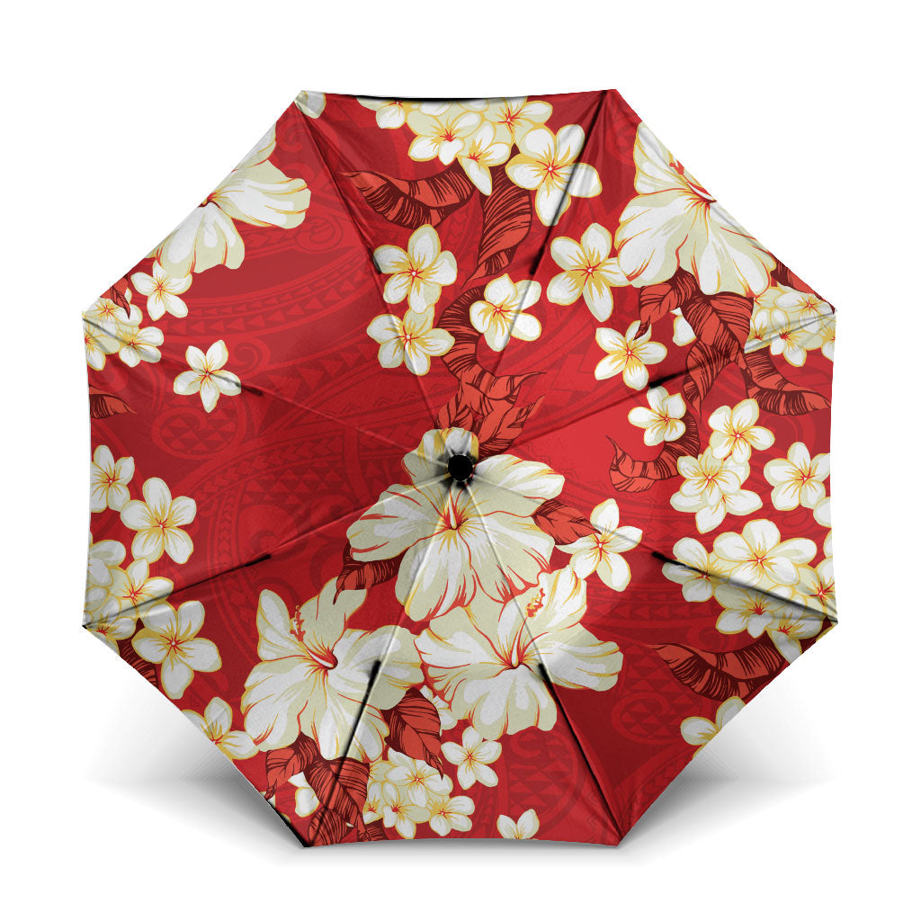 Hawaii Hibiscus Plumeria Red Umbrella Polynesian Pattern LT01 One Size Folded 11.42 inch Opened Diameter 37.4 inch Red - Polynesian Pride