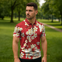 Hawaii Hibiscus Plumeria Red Zipper Polo Shirt Polynesian Pattern LT01 - Polynesian Pride