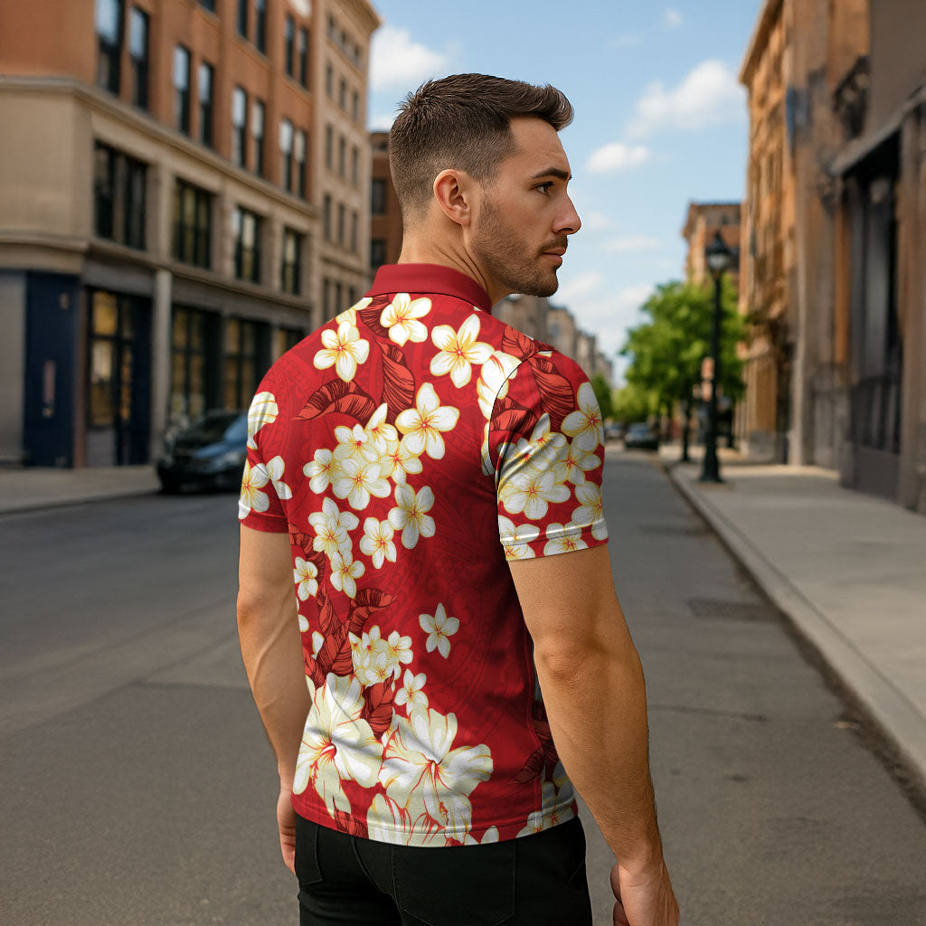 Hawaii Hibiscus Plumeria Red Zipper Polo Shirt Polynesian Pattern LT01 - Polynesian Pride