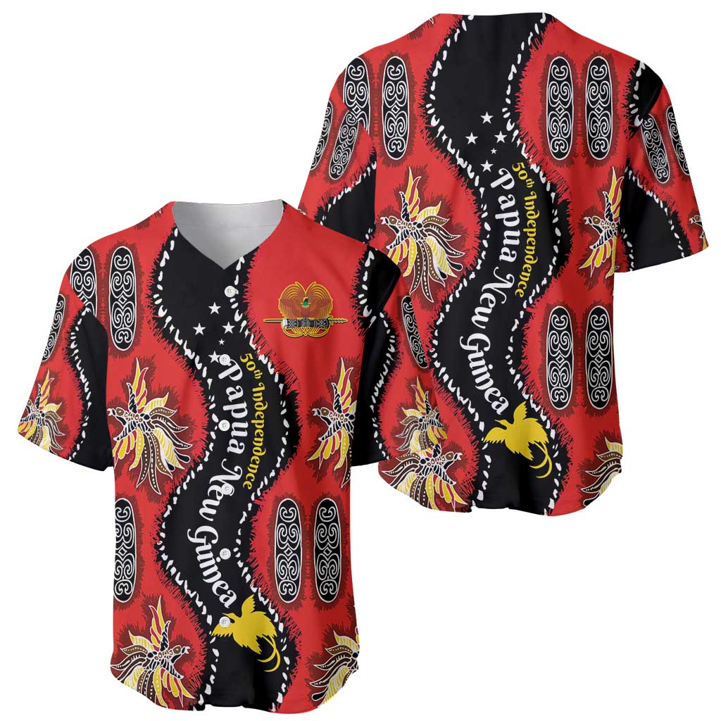 Papua New Guinea 50th Independence Baseball Jersey PNG Batik Pattern - Polynesian Pride