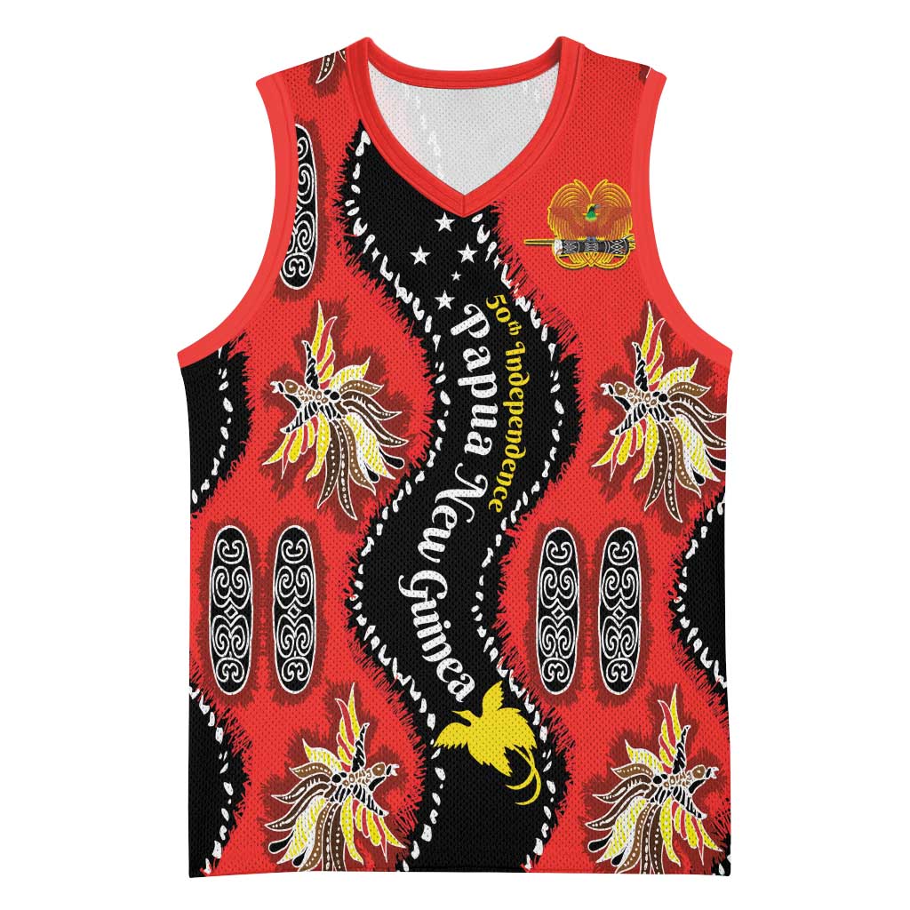 Papua New Guinea 50th Independence Basketball Jersey PNG Batik Pattern - Polynesian Pride