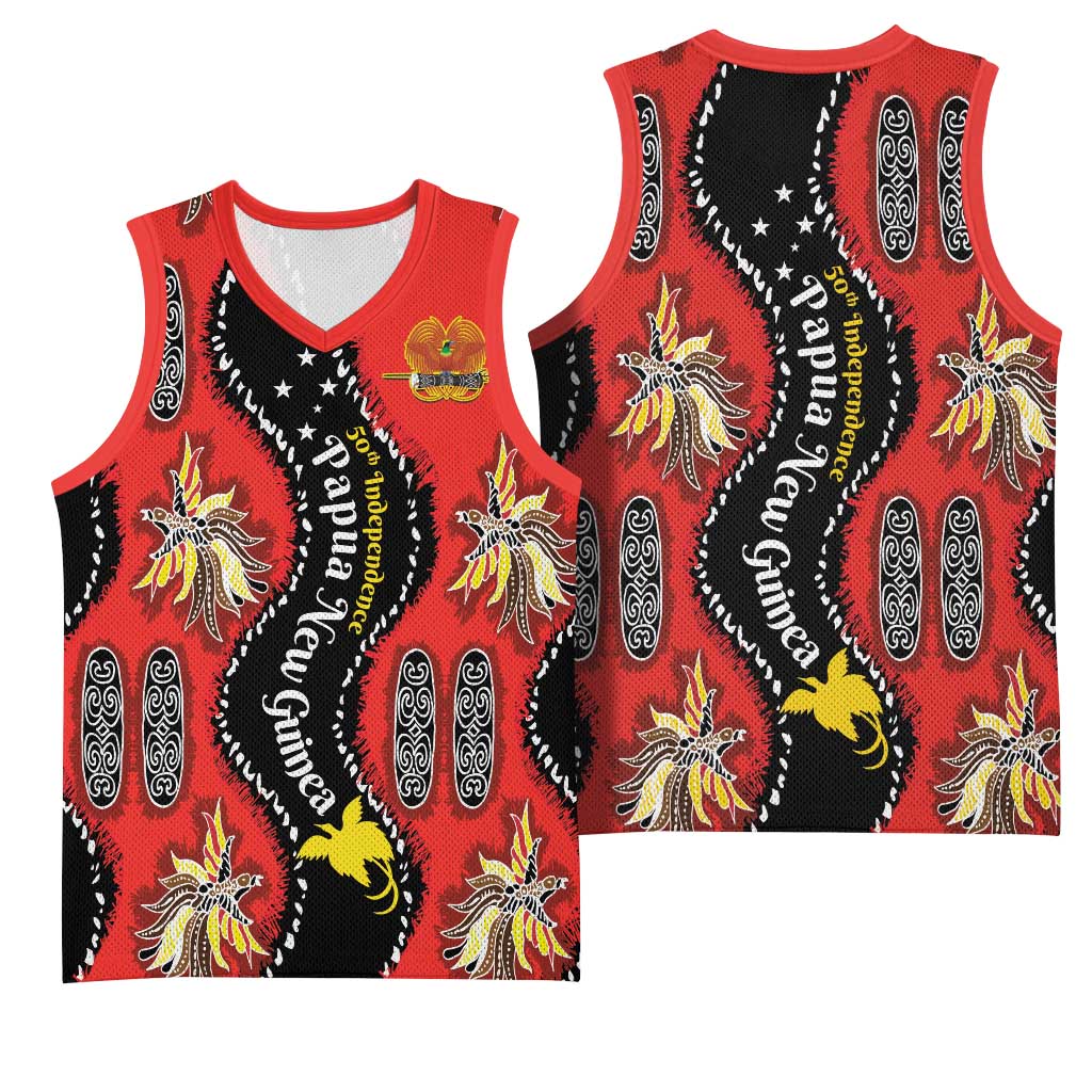 Papua New Guinea 50th Independence Basketball Jersey PNG Batik Pattern - Polynesian Pride