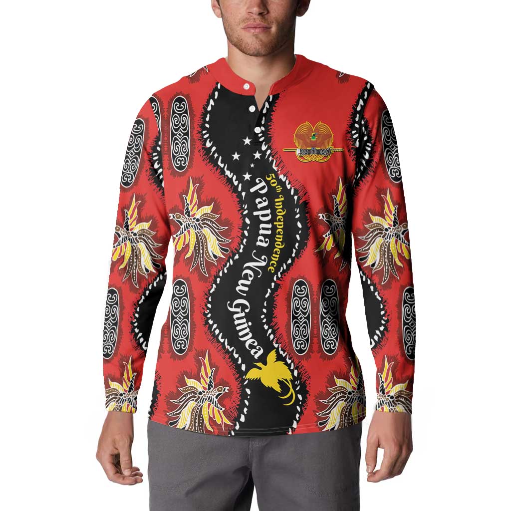Papua New Guinea 50th Independence Button Sweatshirt PNG Batik Pattern - Polynesian Pride