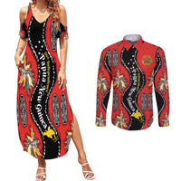 Papua New Guinea 50th Independence Couples Matching Summer Maxi Dress and Long Sleeve Button Shirt PNG Batik Pattern - Polynesian Pride