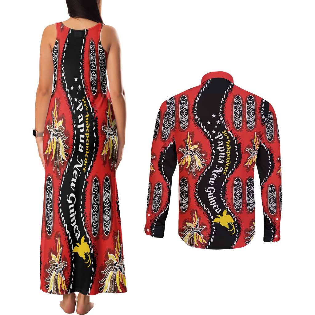Papua New Guinea 50th Independence Couples Matching Tank Maxi Dress and Long Sleeve Button Shirt PNG Batik Pattern - Polynesian Pride