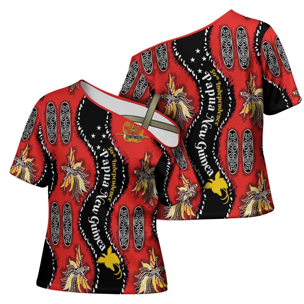 Papua New Guinea 50th Independence Cross Shoulder Shirt PNG Batik Pattern - Polynesian Pride