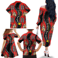 Papua New Guinea 50th Independence Family Matching Off The Shoulder Long Sleeve Dress and Hawaiian Shirt PNG Batik Pattern - Polynesian Pride