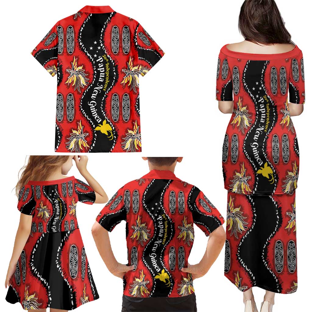 Papua New Guinea 50th Independence Family Matching Puletasi and Hawaiian Shirt PNG Batik Pattern - Polynesian Pride