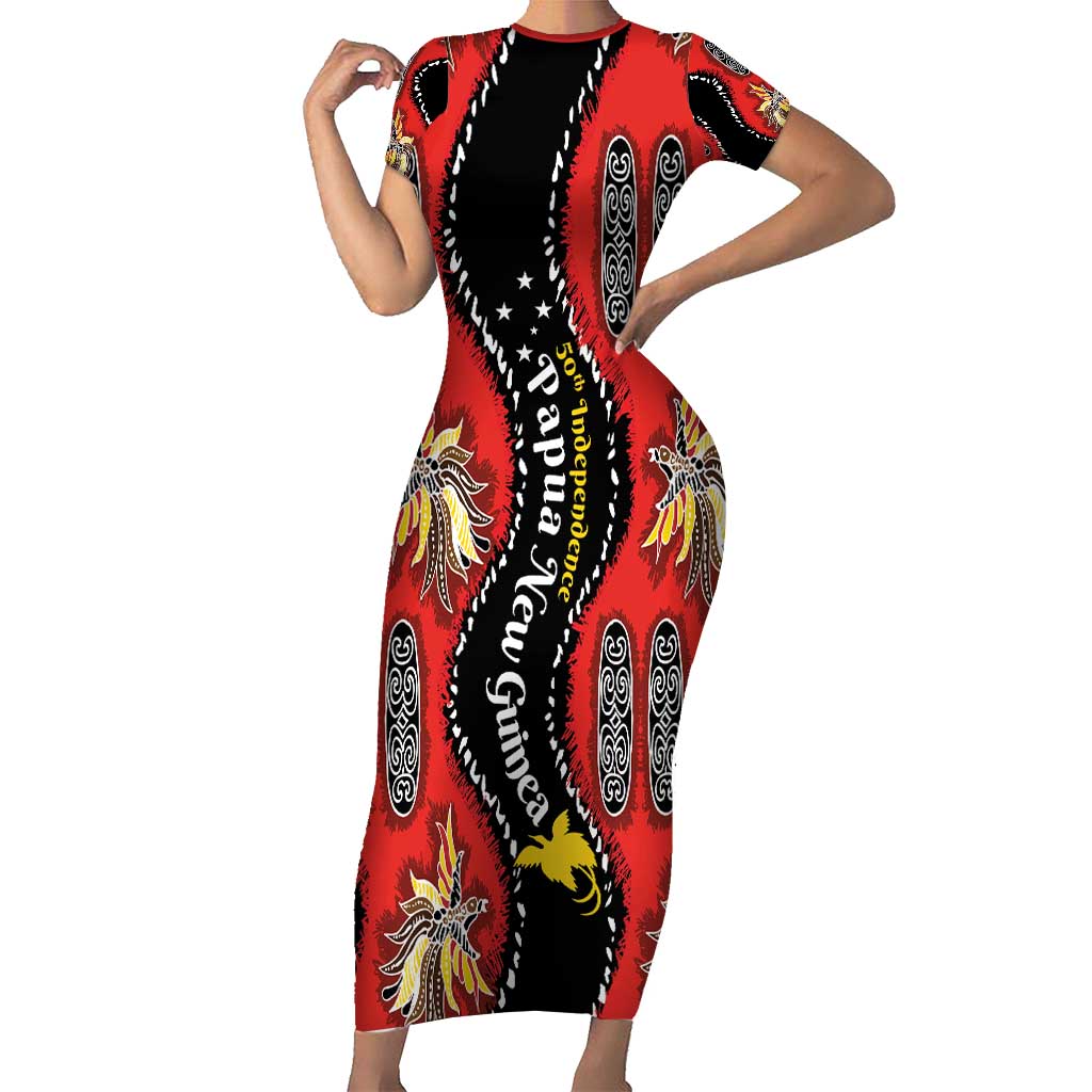 Papua New Guinea 50th Independence Family Matching Short Sleeve Bodycon Dress and Hawaiian Shirt PNG Batik Pattern - Polynesian Pride