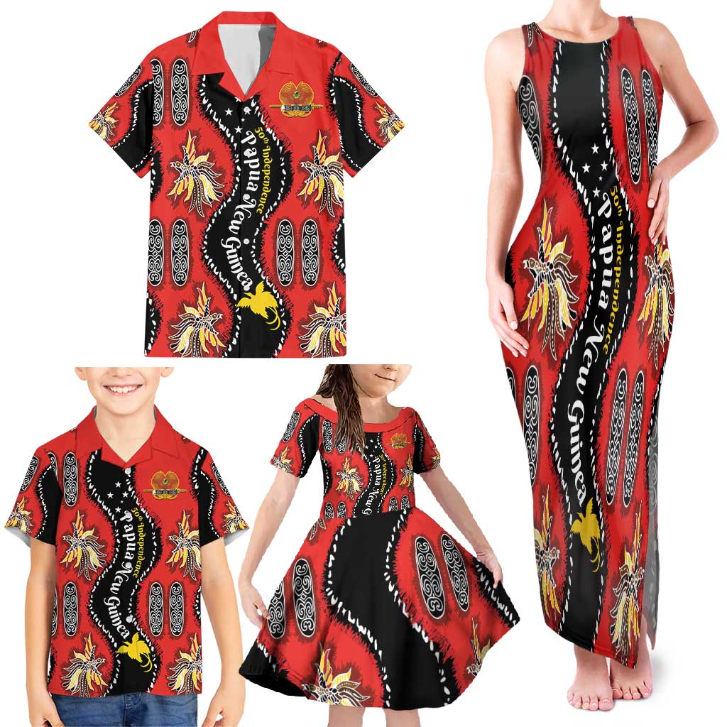 Papua New Guinea 50th Independence Family Matching Tank Maxi Dress and Hawaiian Shirt PNG Batik Pattern - Polynesian Pride