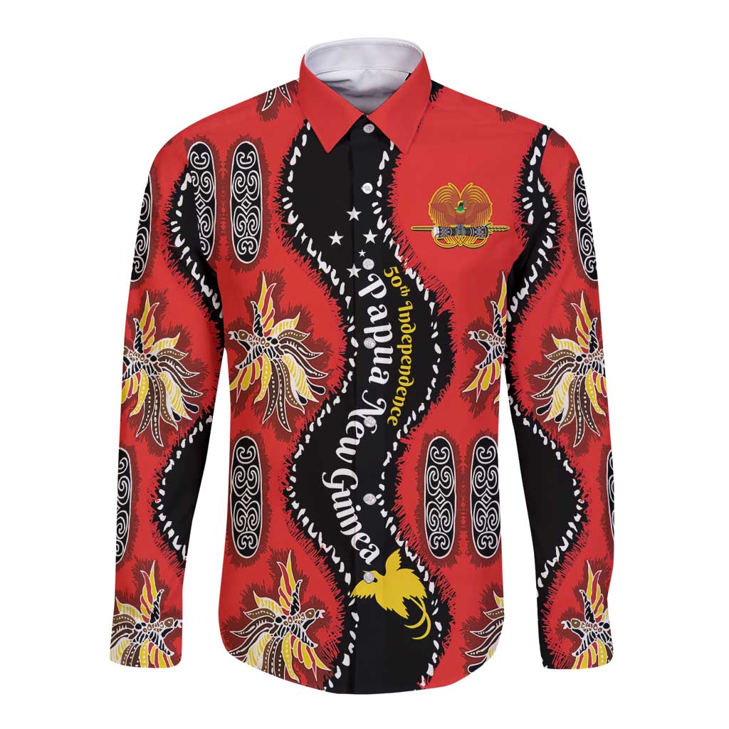 Papua New Guinea 50th Independence Long Sleeve Button Shirt PNG Batik Pattern - Polynesian Pride