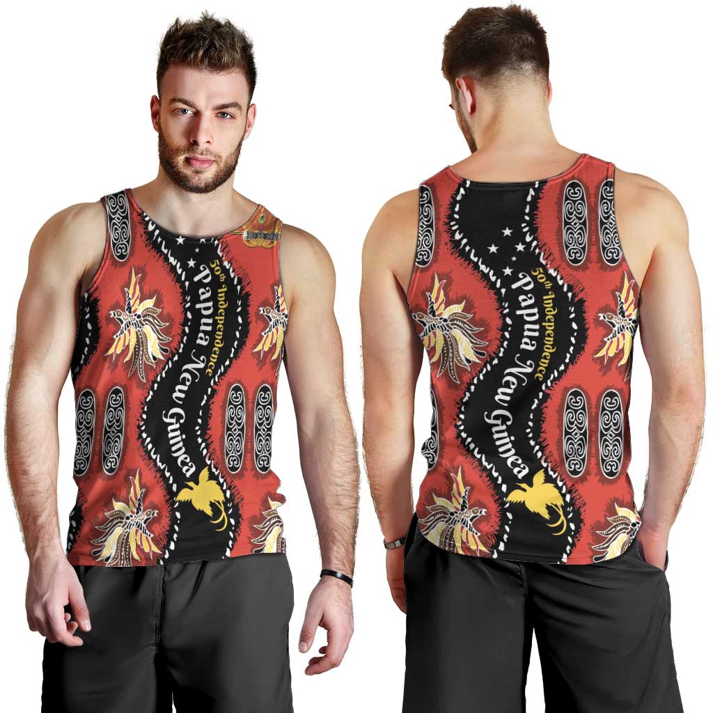 Papua New Guinea 50th Independence Men Tank Top PNG Batik Pattern - Polynesian Pride