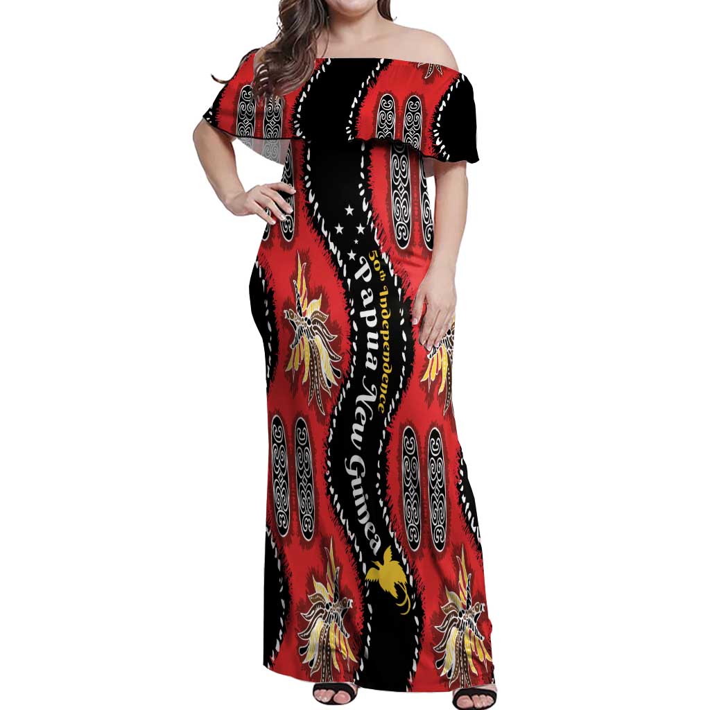 Papua New Guinea 50th Independence Off Shoulder Maxi Dress PNG Batik Pattern - Polynesian Pride
