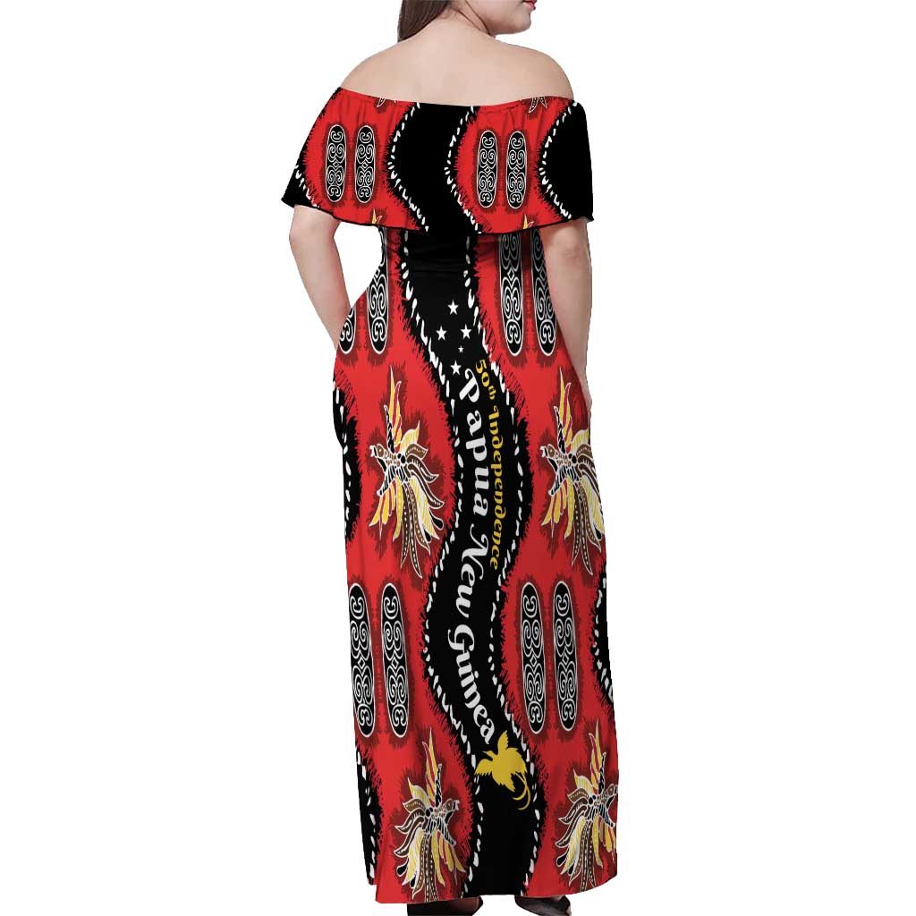 Papua New Guinea 50th Independence Off Shoulder Maxi Dress PNG Batik Pattern - Polynesian Pride