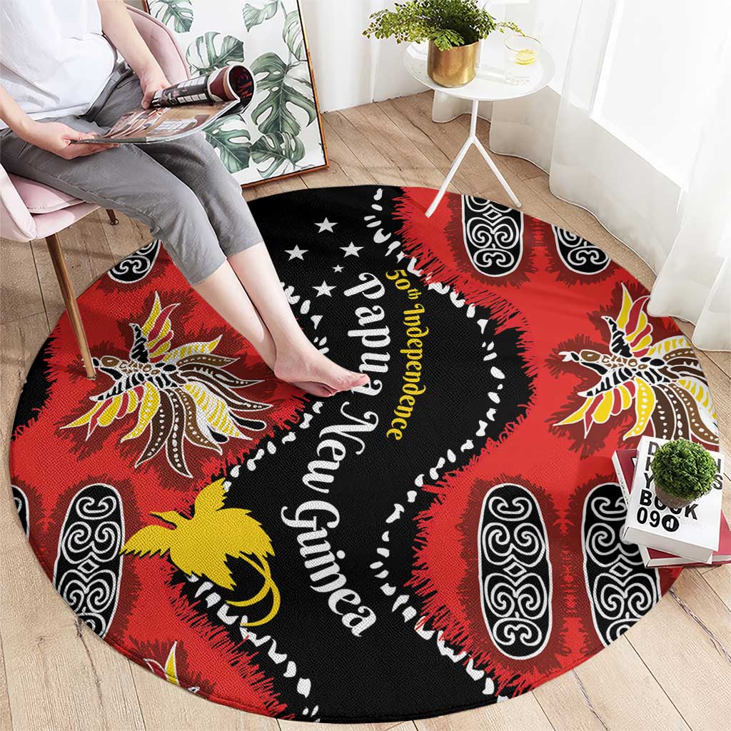 Papua New Guinea 50th Independence Round Carpet PNG Batik Pattern - Polynesian Pride