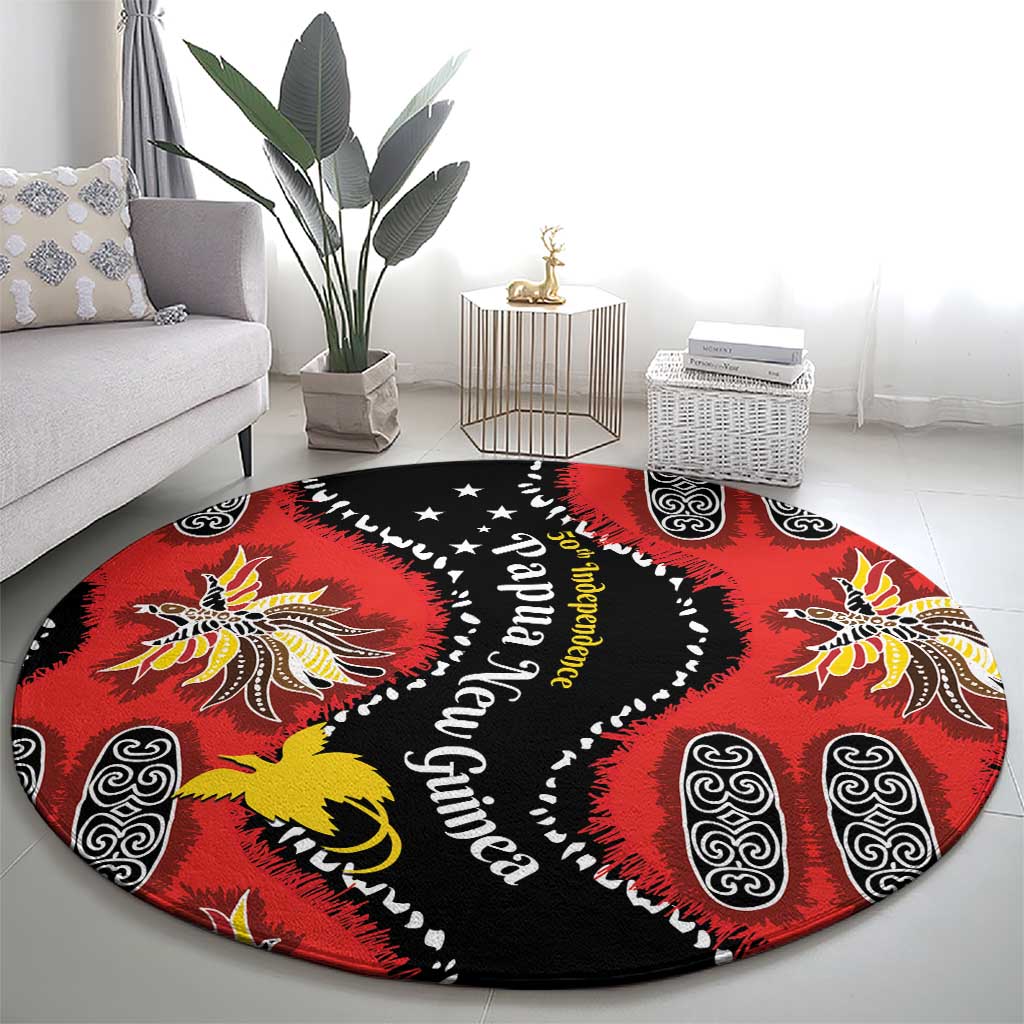 Papua New Guinea 50th Independence Round Carpet PNG Batik Pattern - Polynesian Pride