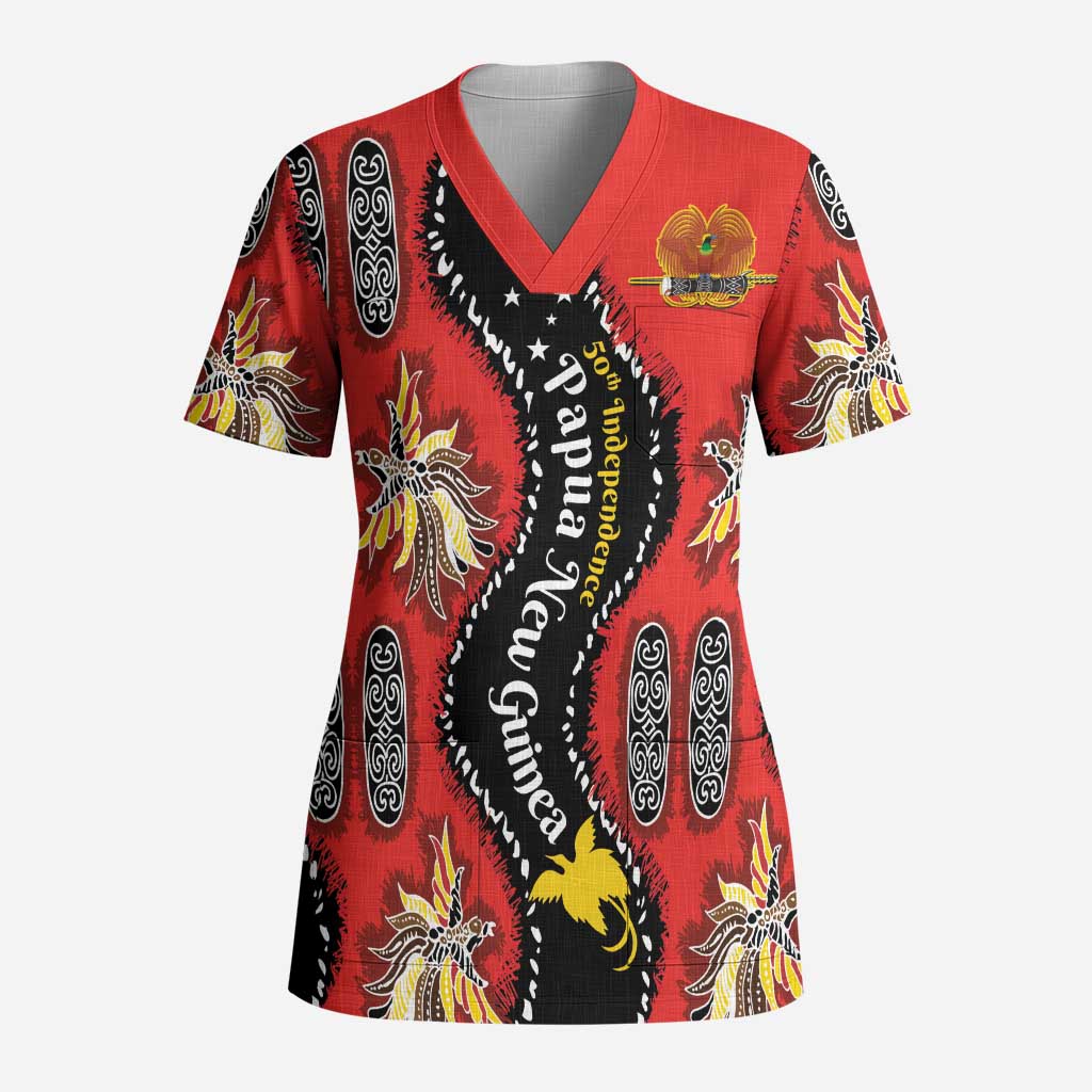 Papua New Guinea 50th Independence Scrub Top PNG Batik Pattern - Polynesian Pride