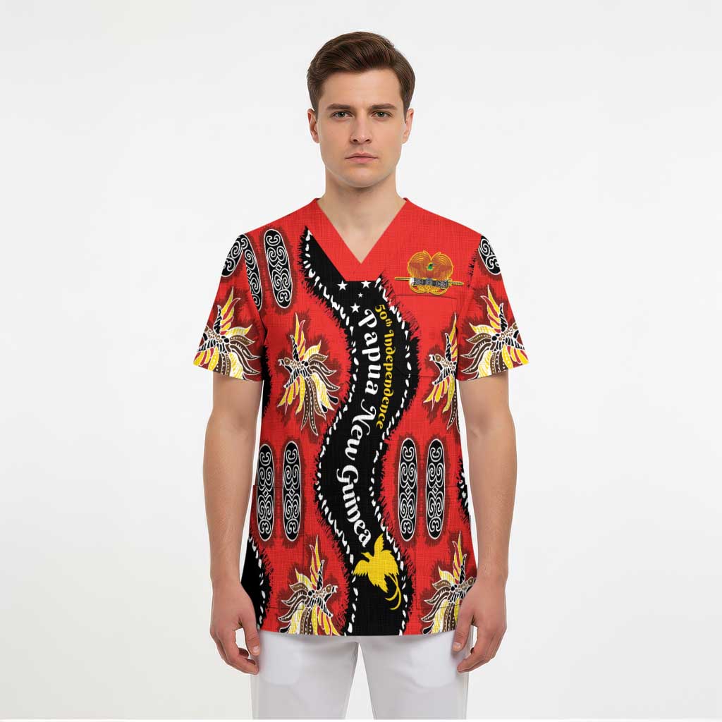 Papua New Guinea 50th Independence Scrub Top PNG Batik Pattern - Polynesian Pride