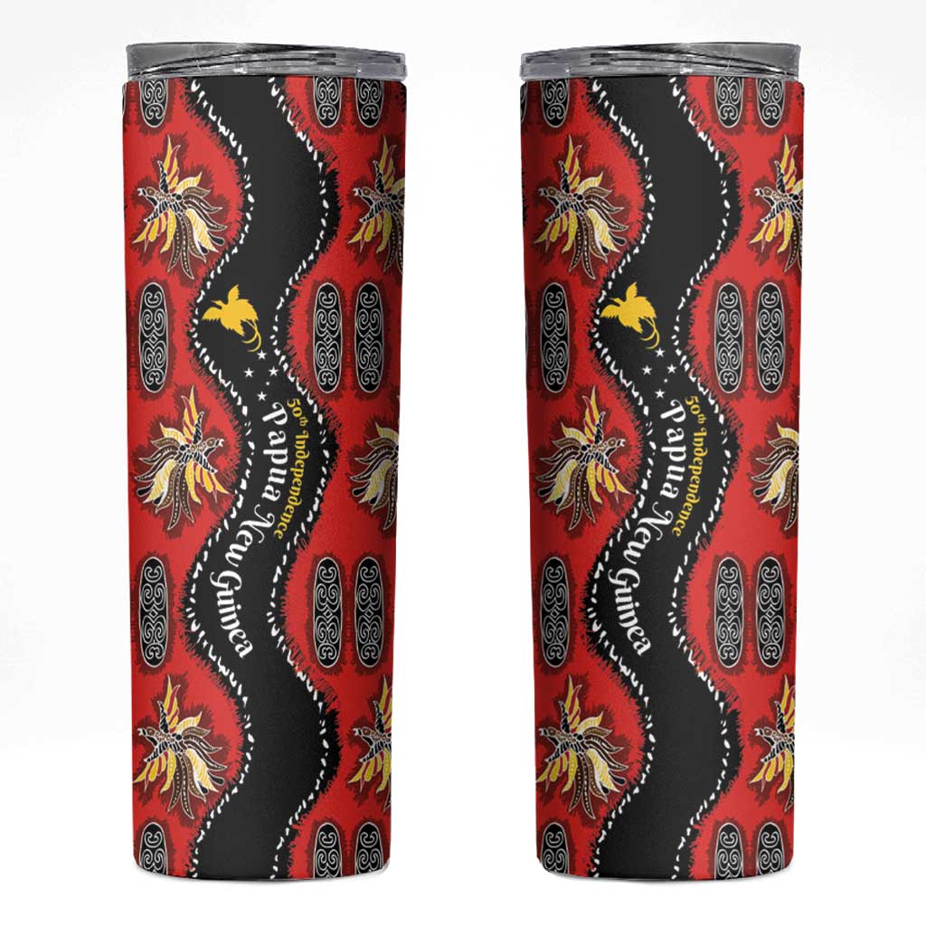 Papua New Guinea 50th Independence Skinny Tumbler PNG Batik Pattern - Polynesian Pride