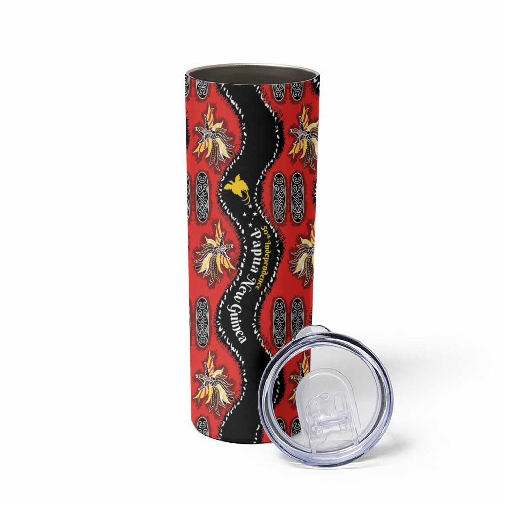 Papua New Guinea 50th Independence Skinny Tumbler PNG Batik Pattern - Polynesian Pride