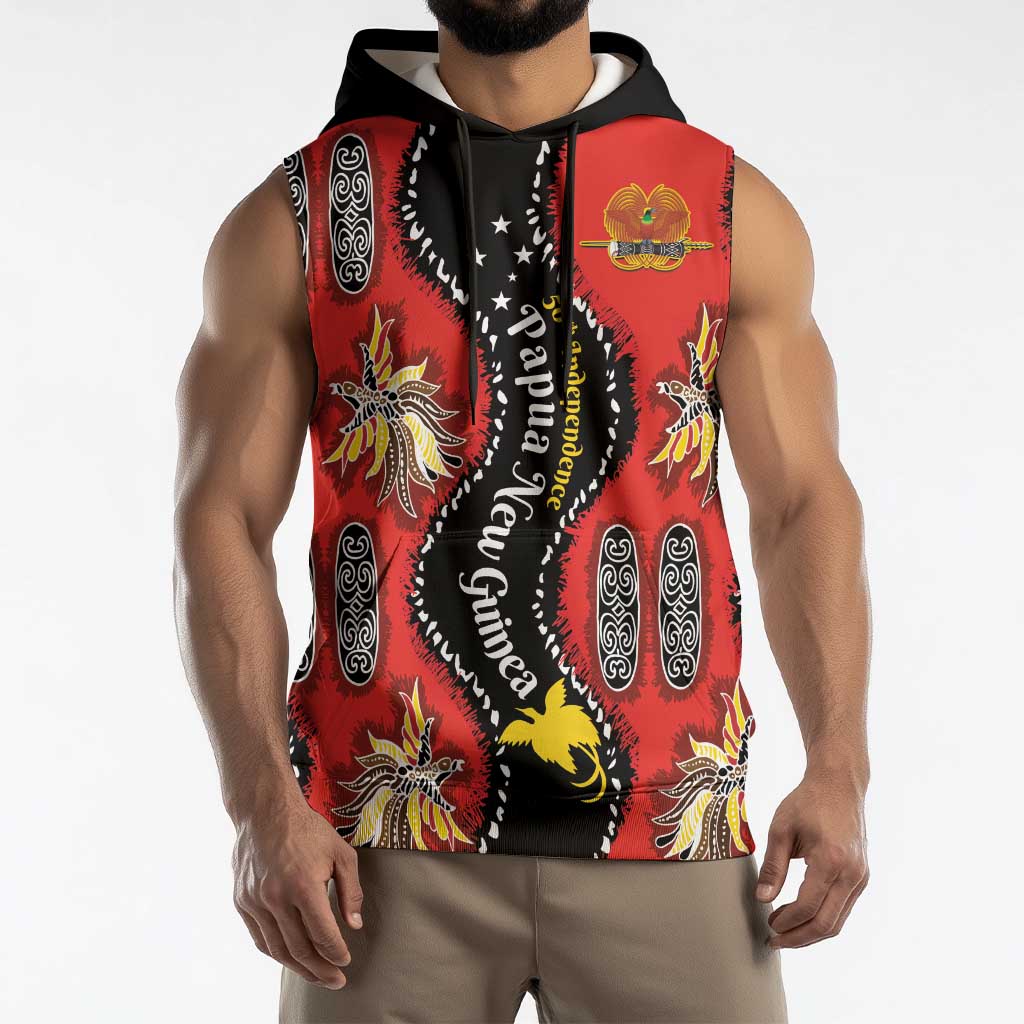 Papua New Guinea 50th Independence Sleeveless Hoodie PNG Batik Pattern - Polynesian Pride