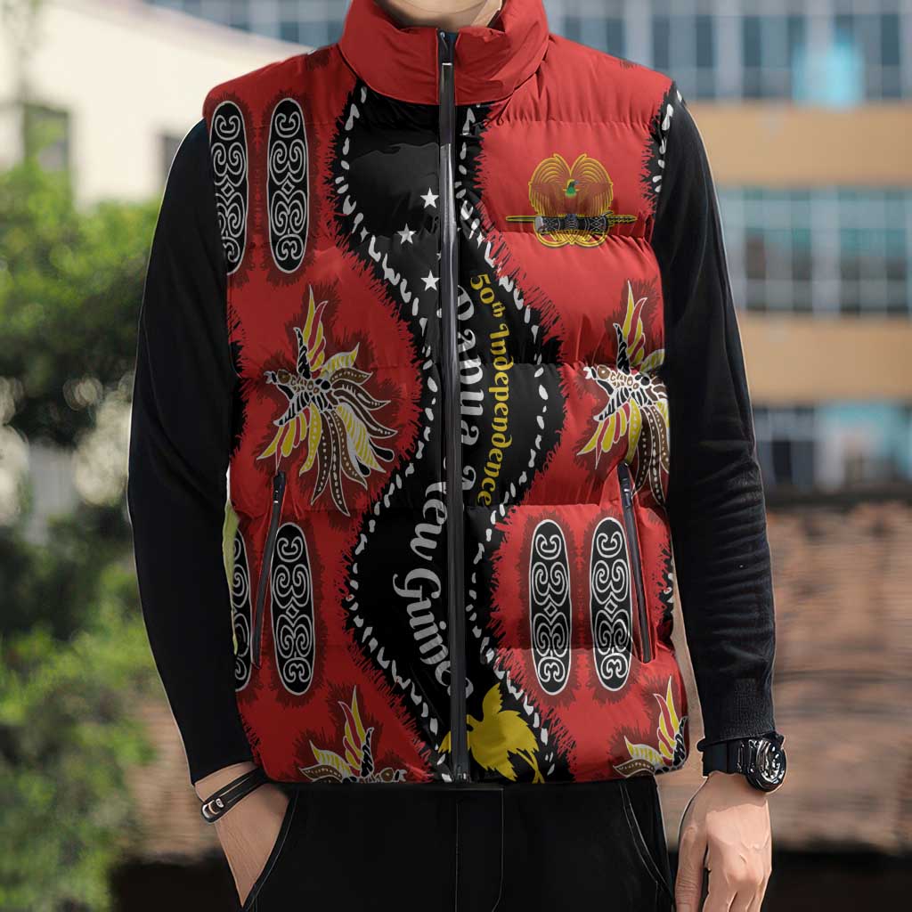 Papua New Guinea 50th Independence Sleeveless Puffer Jacket PNG Batik Pattern - Polynesian Pride