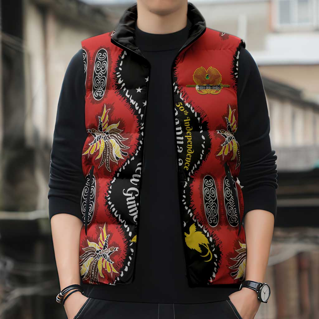 Papua New Guinea 50th Independence Sleeveless Puffer Jacket PNG Batik Pattern - Polynesian Pride