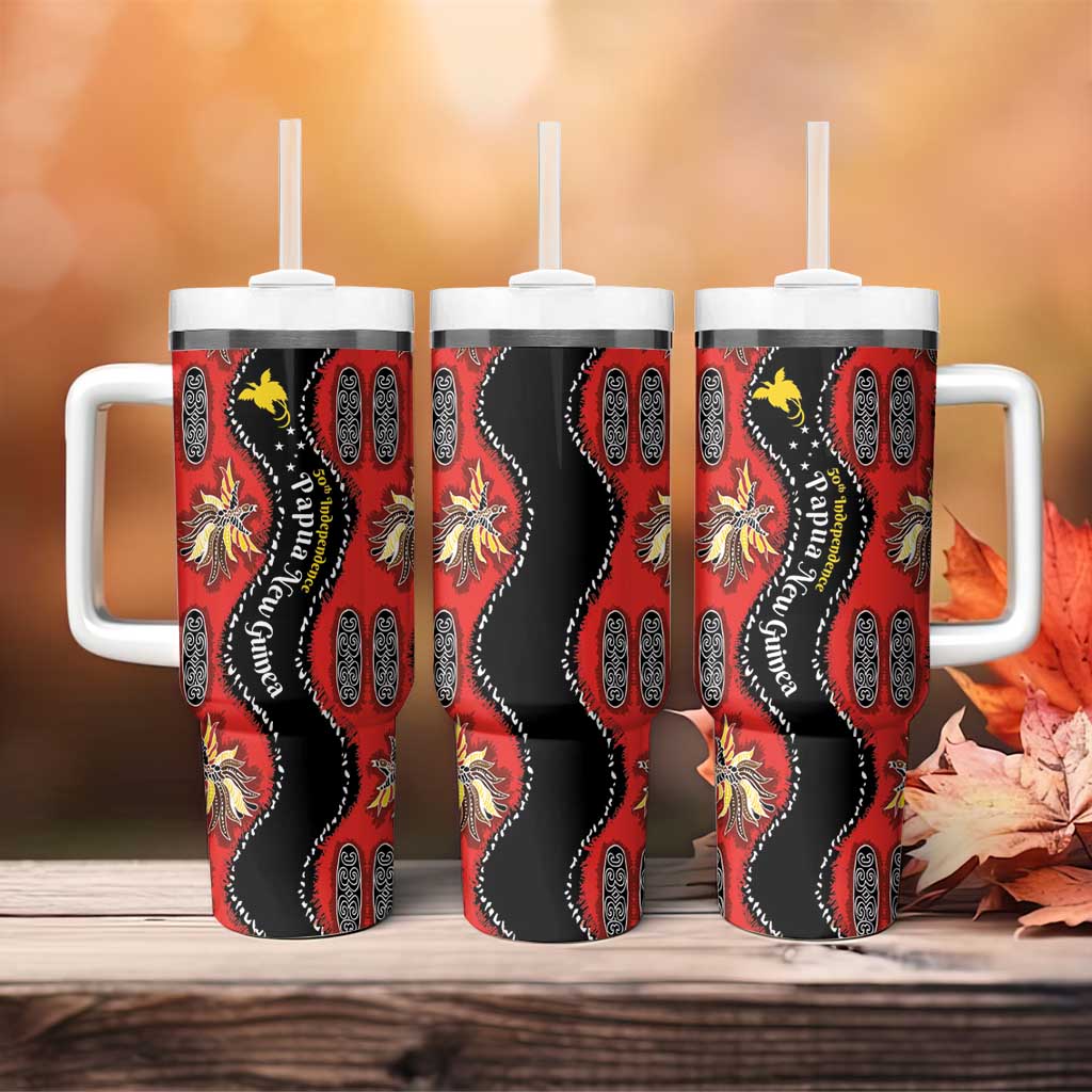 Papua New Guinea 50th Independence Tumbler With Handle PNG Batik Pattern - Polynesian Pride