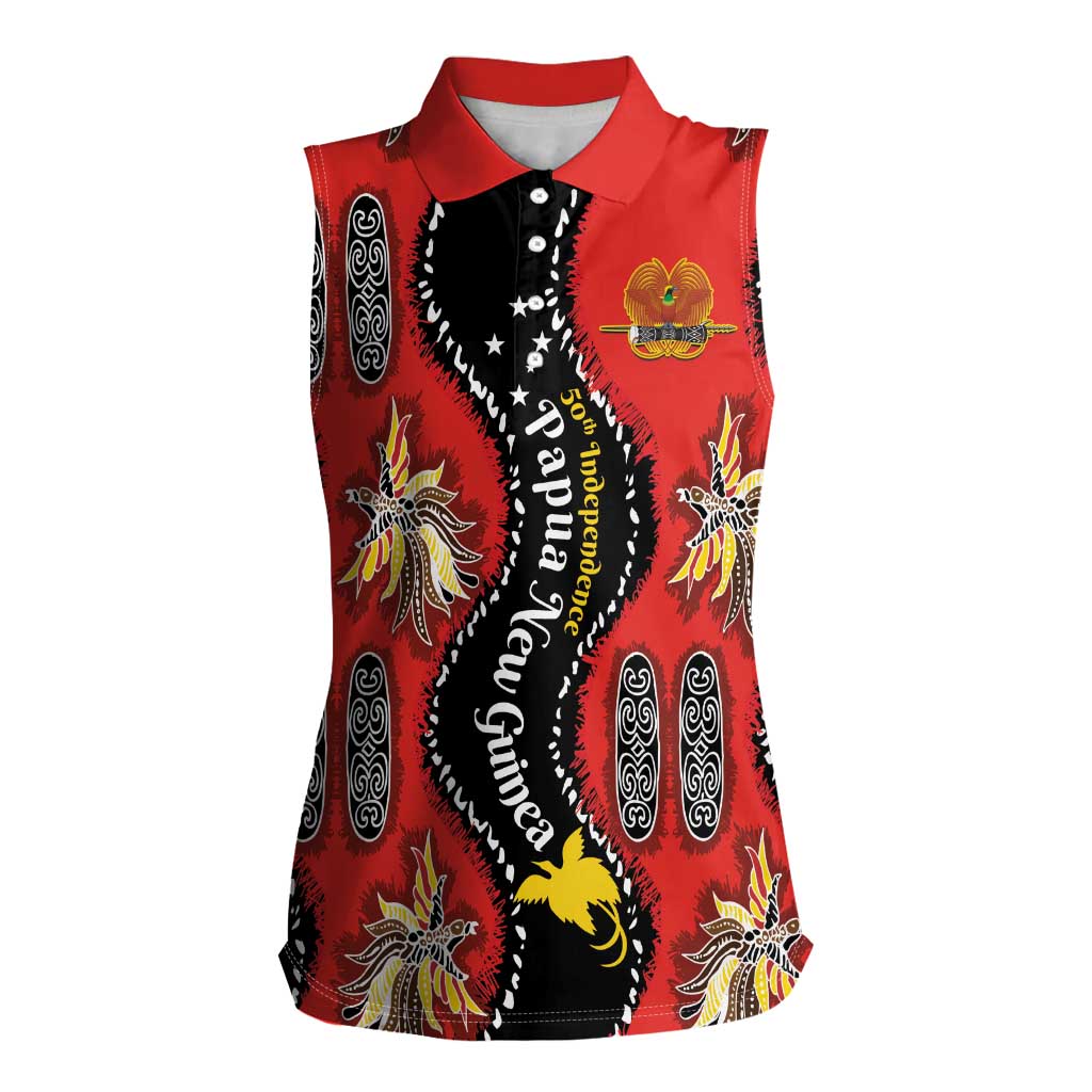 Papua New Guinea 50th Independence Women Sleeveless Polo Shirt PNG Batik Pattern - Polynesian Pride