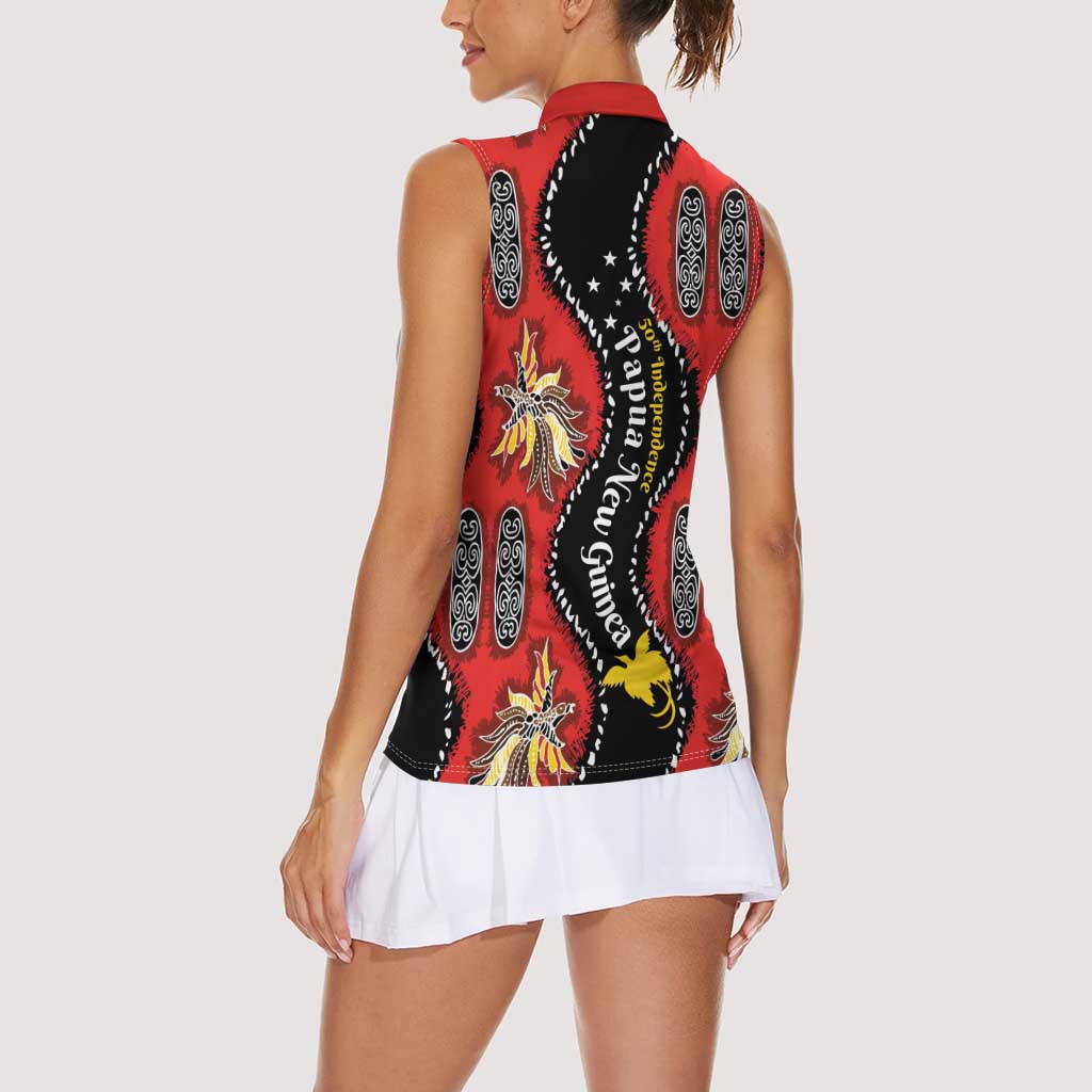 Papua New Guinea 50th Independence Women Sleeveless Polo Shirt PNG Batik Pattern - Polynesian Pride