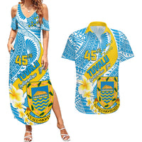 personalised-tuvalu-independence-day-couples-matching-summer-maxi-dress-and-hawaiian-shirt-plumeria-45th-anniversary