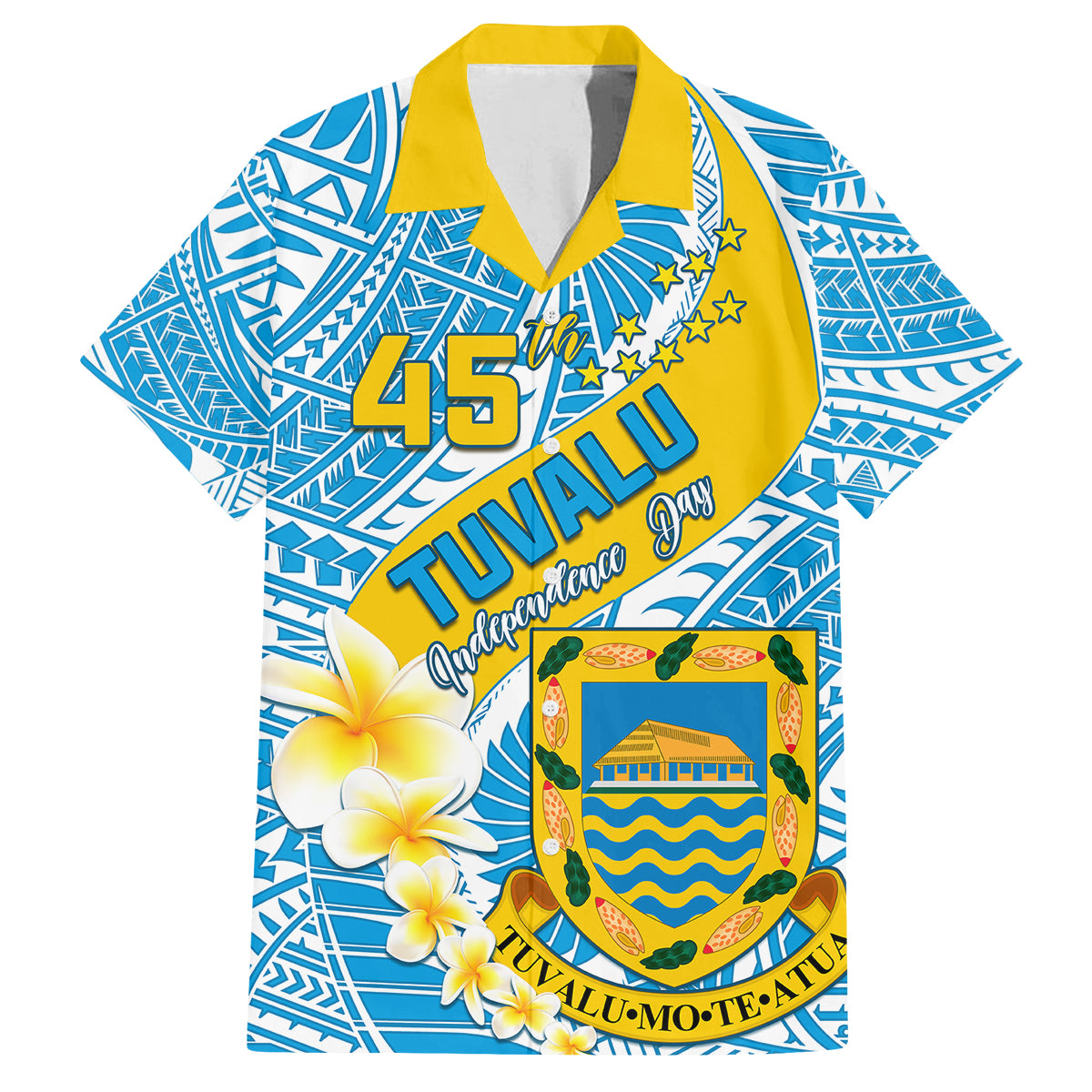 personalised-tuvalu-independence-day-family-matching-long-sleeve-bodycon-dress-and-hawaiian-shirt-plumeria-45th-anniversary