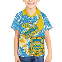 Personalised Tuvalu Independence Day Family Matching Puletasi Dress and Hawaiian Shirt Plumeria 45th Anniversary LT01 Son's Shirt Blue - Polynesian Pride