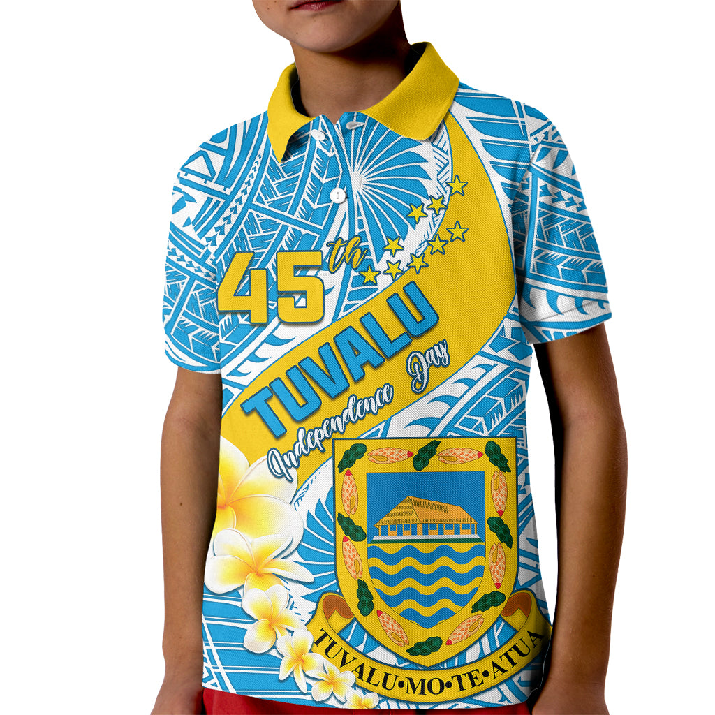 Personalised Tuvalu Independence Day Kid Polo Shirt Plumeria 45th Anniversary LT01 Kid Blue - Polynesian Pride