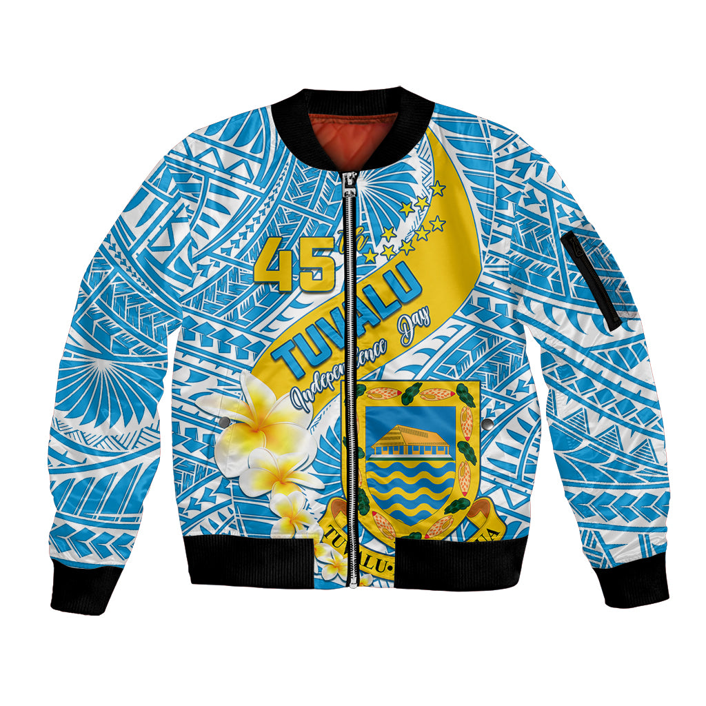 personalised-tuvalu-independence-day-sleeve-zip-bomber-jacket-plumeria-45th-anniversary